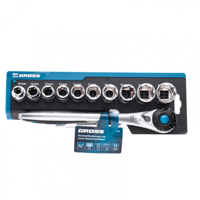 Набор торцевых головок 1/2", CrV, 12 предметов Gross Набор торцевых головок 1/2", CrV, 12 предметов Gross