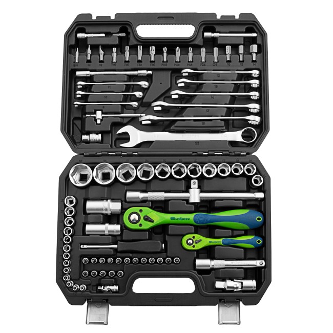 Набор инструментов 1/2", 1/4" CrV 82 предмета Сибртех