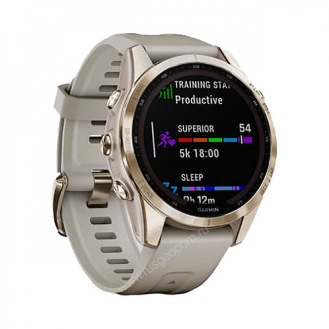 Часы Garmin Fenix 7S Sapphire Solar титановый кремово-золотой с светло-песочным силиконовым ремешком Часы Garmin Fenix 7S Sapphire Solar титановый кремово-золотой с светло-песочным силиконовым ремешком