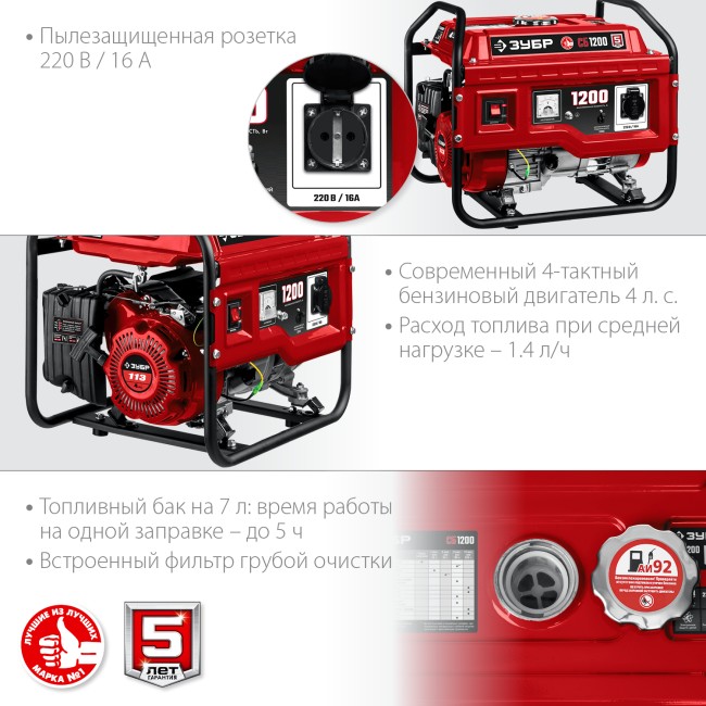 Бензиновый генератор СБ-1200 ЗУБР Бензиновый генератор СБ-1200 ЗУБР