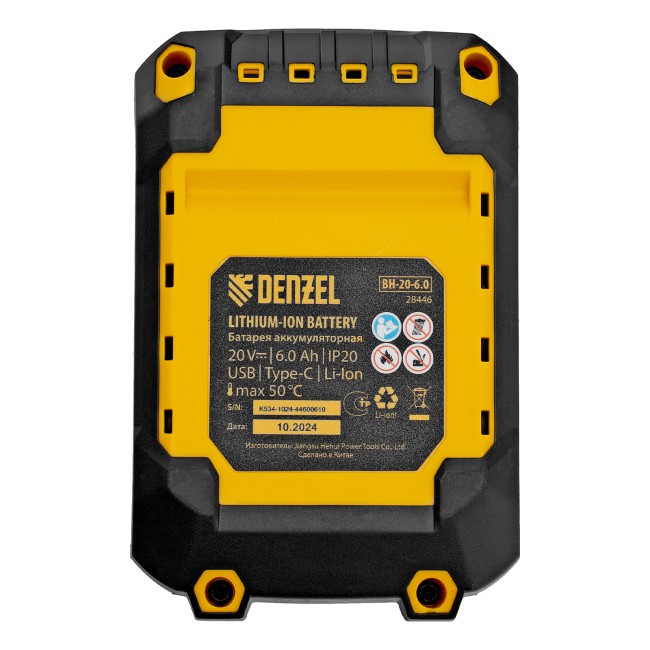 Батарея аккумуляторная BH-20-6.0, Li-Ion, 20 В, 6,0 Ач Denzel Батарея аккумуляторная BH-20-6.0, Li-Ion, 20 В, 6,0 Ач Denzel